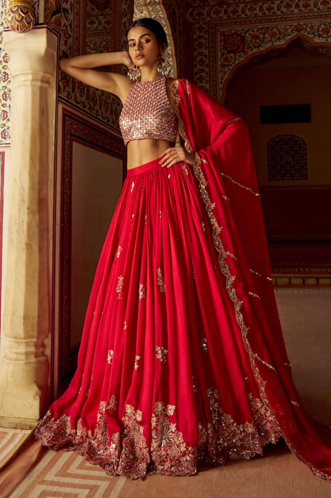 Lashkaraa Embroidered Silk Lehenga Set 