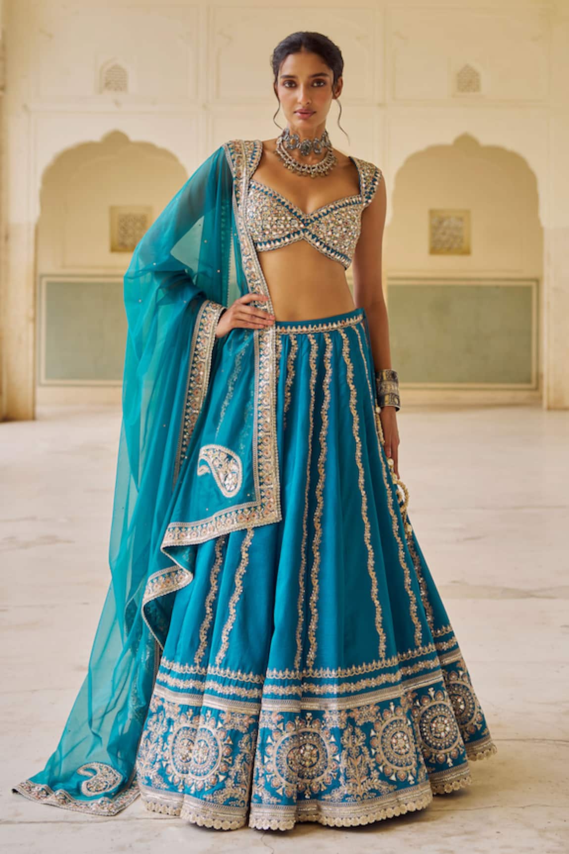 Lashkaraa Embroidered Sequin Zari Mirror Lehenga Set 