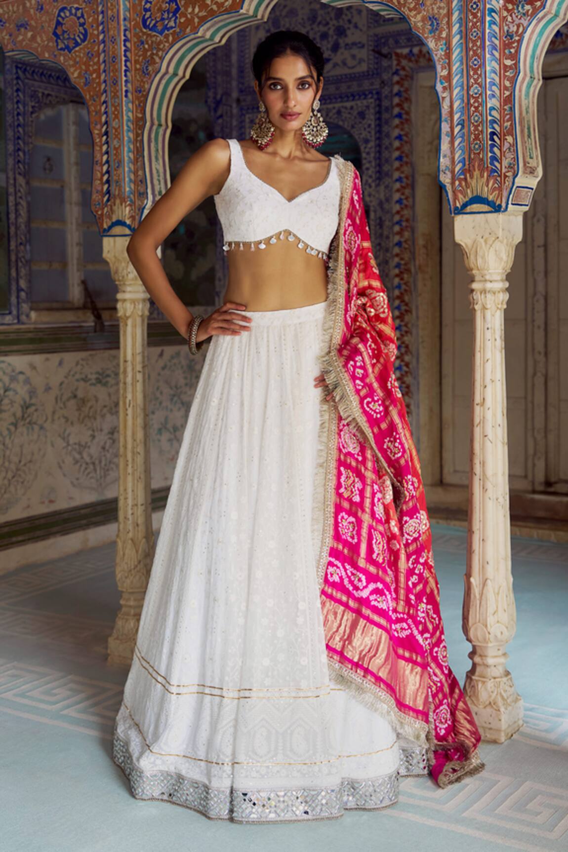 Lashkaraa Embroidered Lucknowi Lehenga With Bandhani Dupatta 