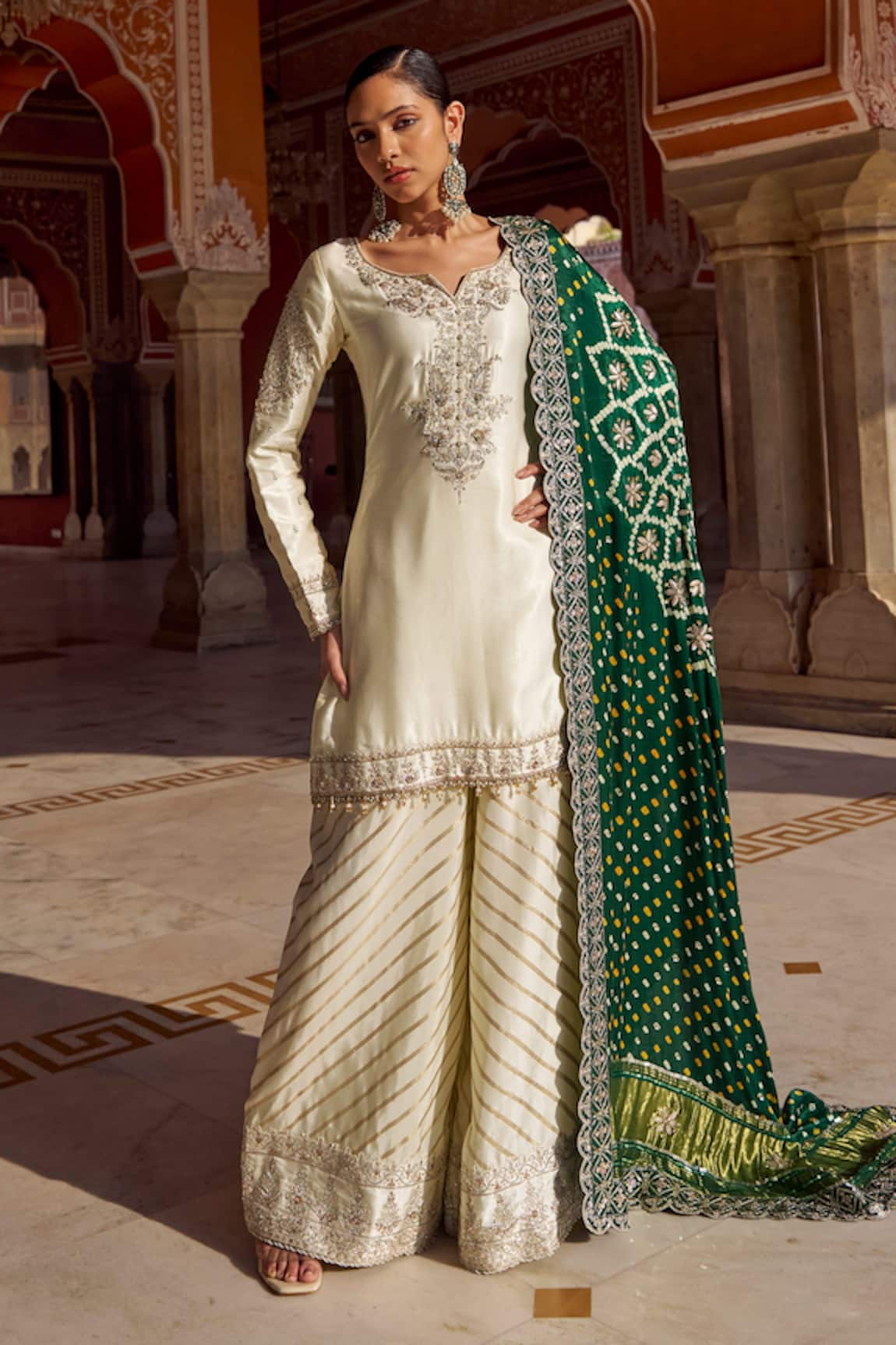 Lashkaraa Embroidered Bandhani Kurta Sharara Set 