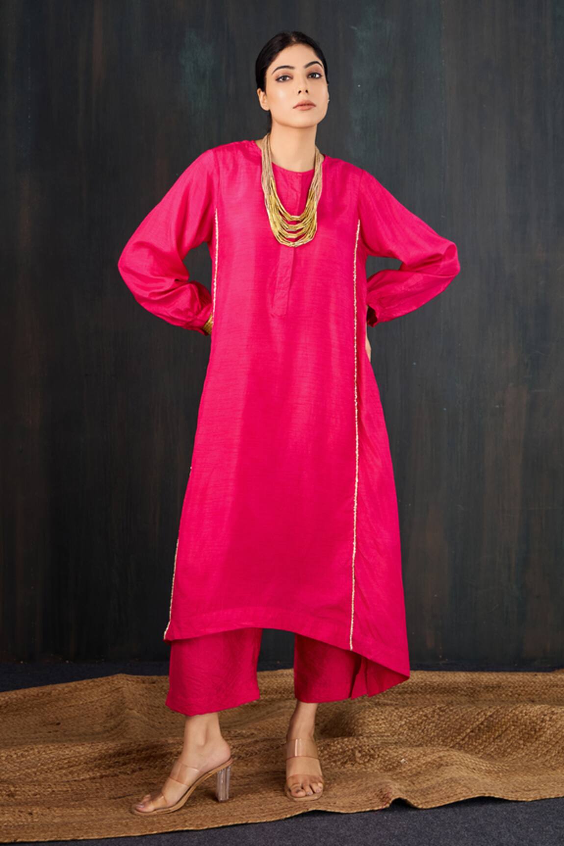 Tuli Gulaabi Rani Pink Zari Stitch Kurta & Pant Set 