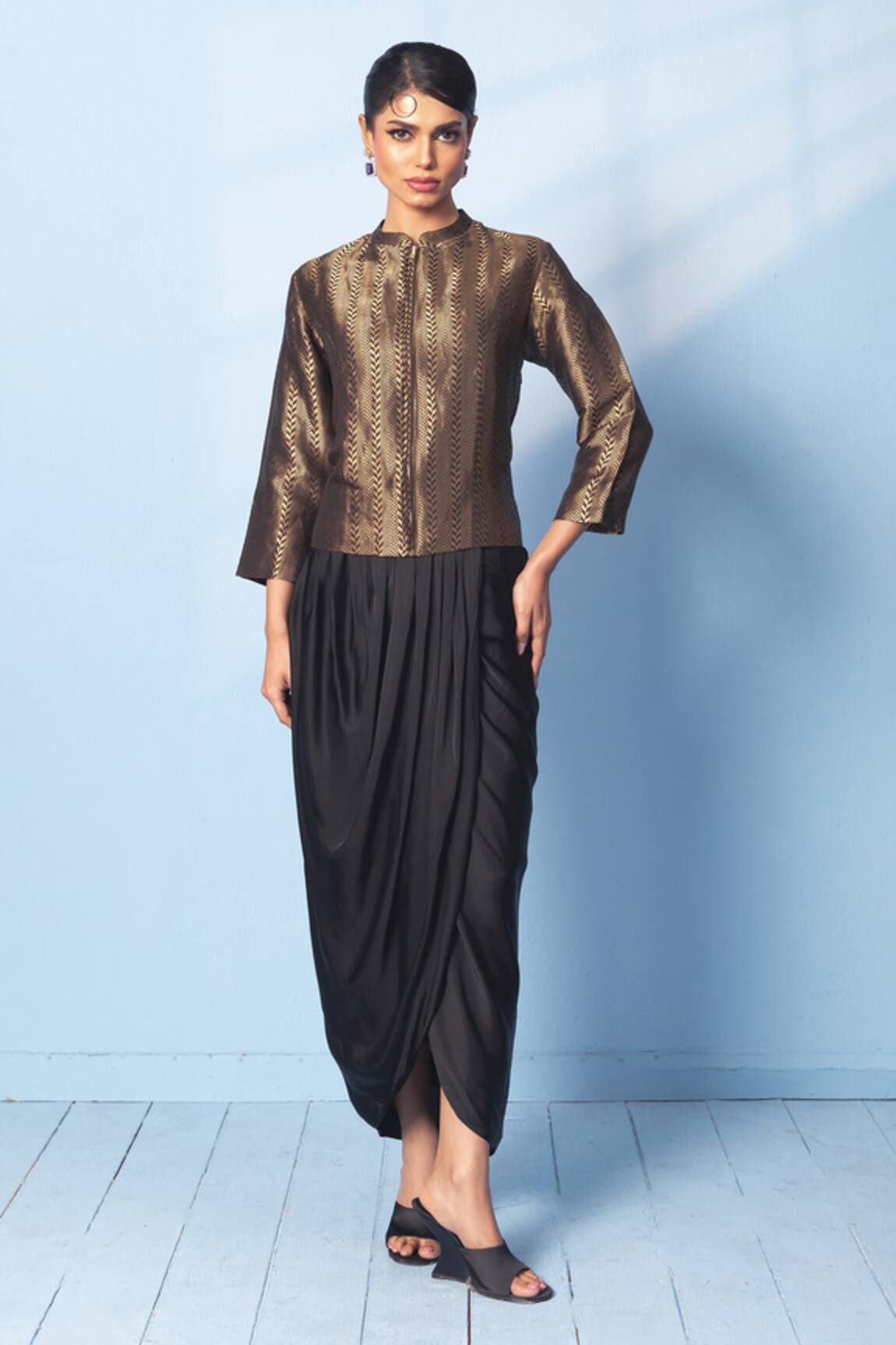 Vishwa By Pinki Sinha Brocade Woven Jacket & Draped Skirt Set 
