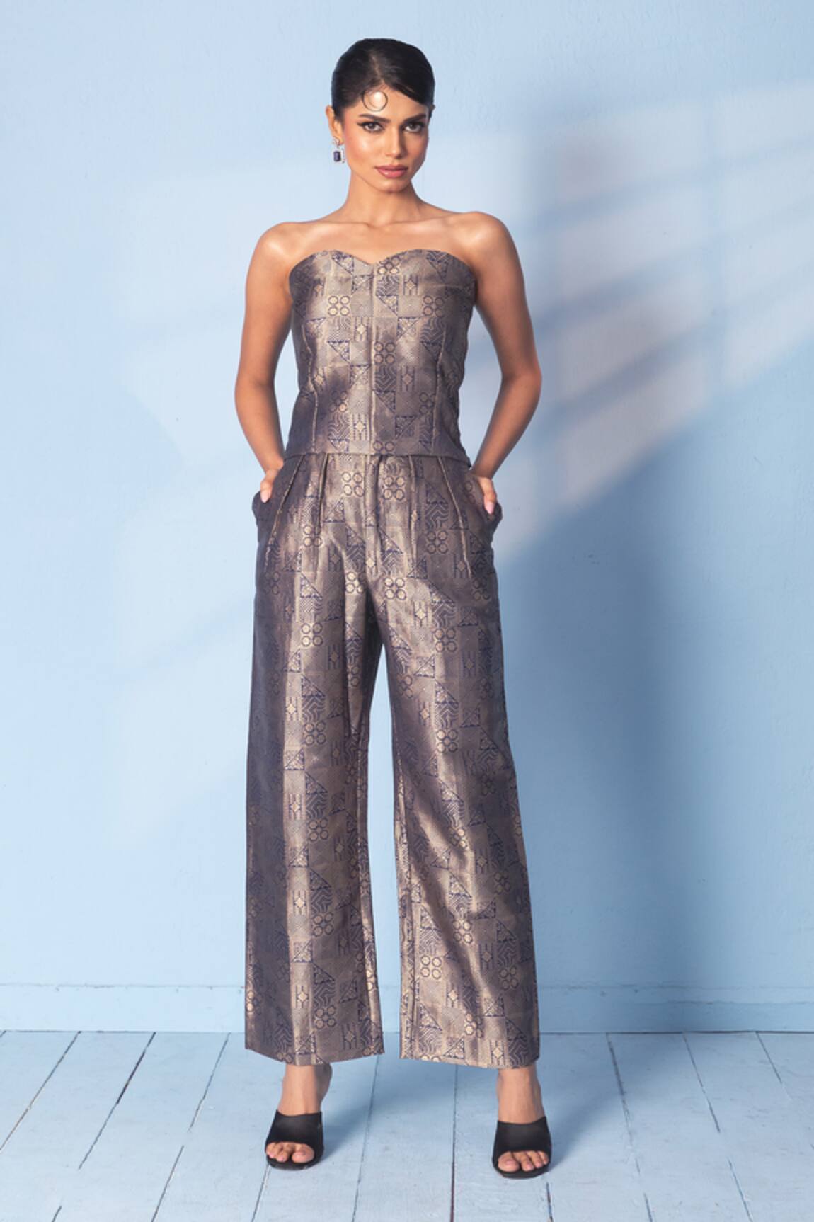 Vishwa By Pinki Sinha Brocade Silk Corset & Trouser Set 