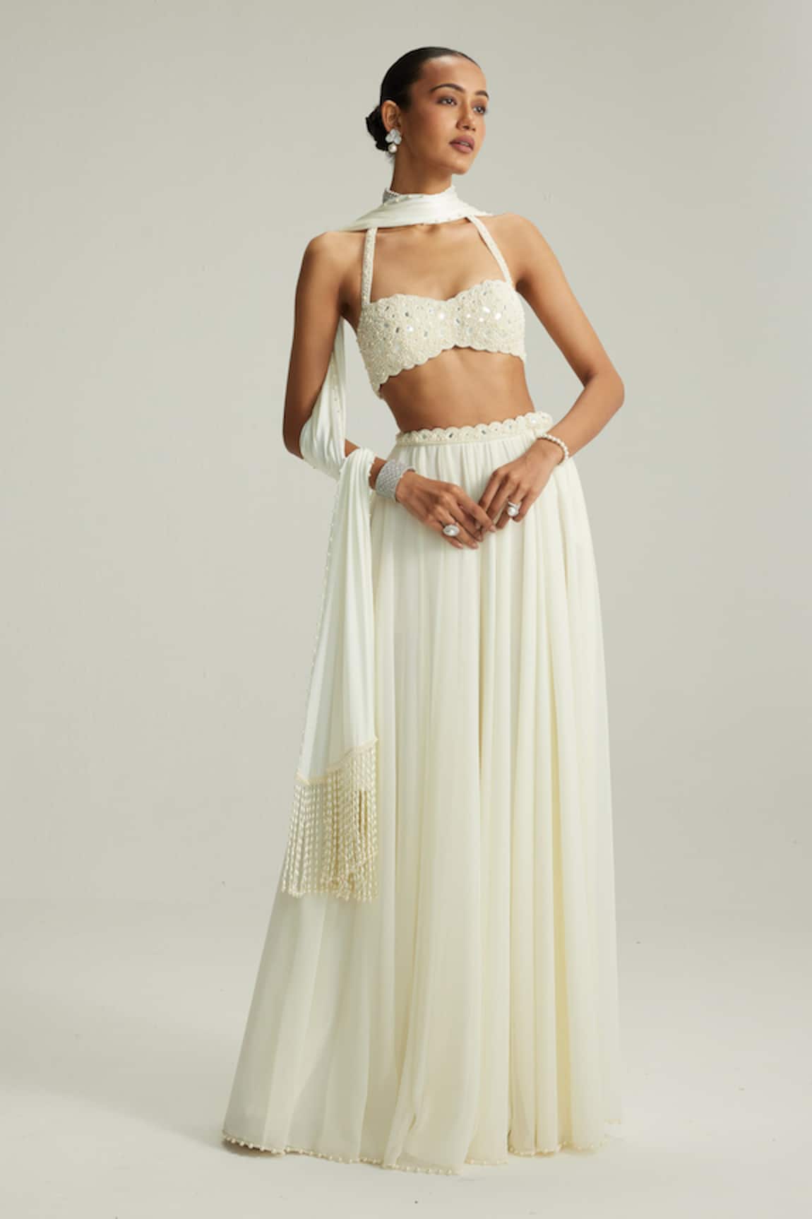 Vvani By Vani Vats Flared Skirt Set With Halter Neck Blouse