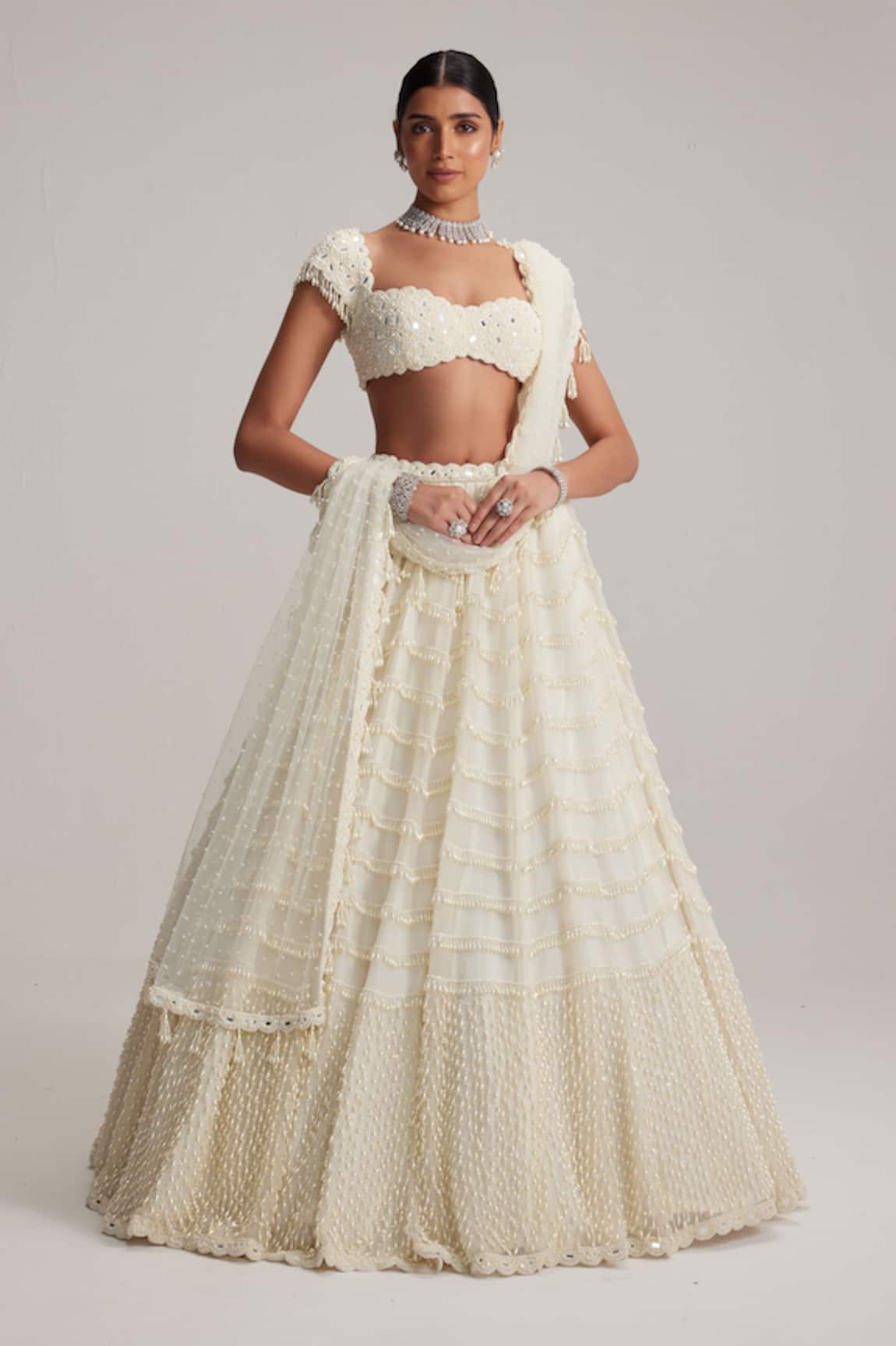 Vvani By Vani Vats Mirror & Pearl Drop Bridal Lehenga Set