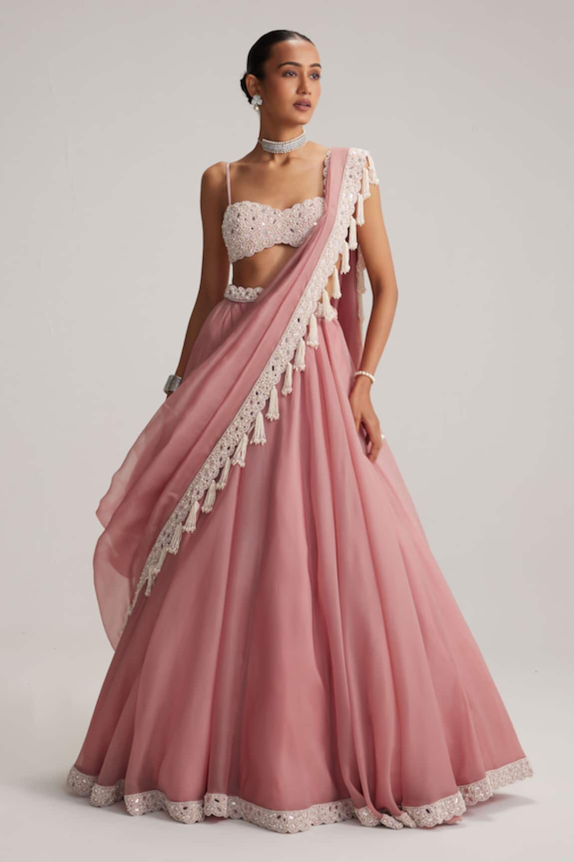 Vvani By Vani Vats Mirror & Pearl Work Lehenga Set