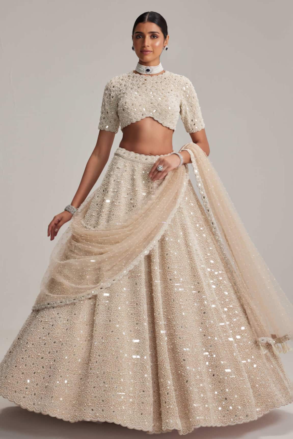 Vvani By Vani Vats Mirror & Pearl Embroidered Bridal Lehenga Set