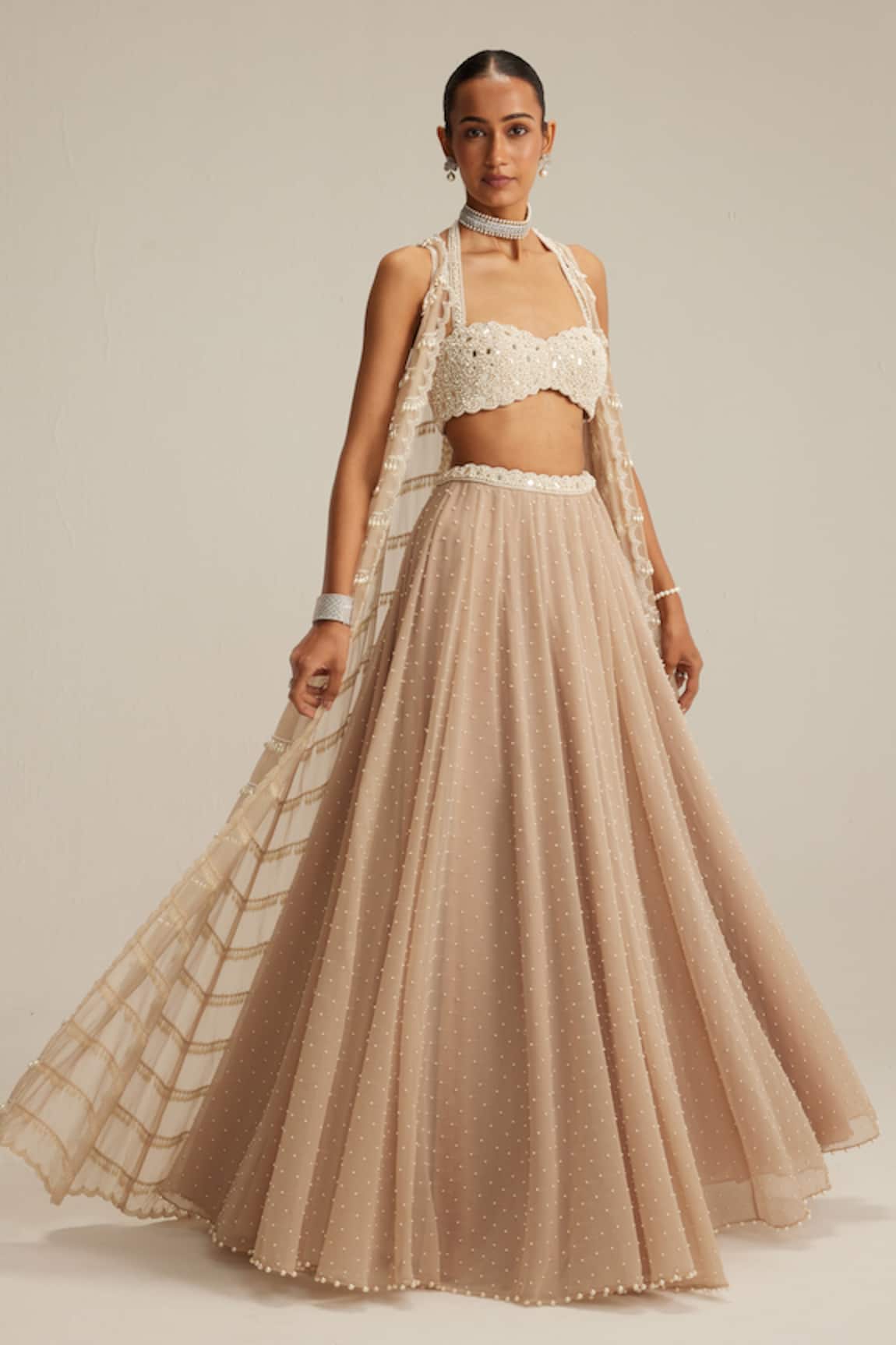 Vvani By Vani Vats Light Beige Pearl Drop Jacket Set