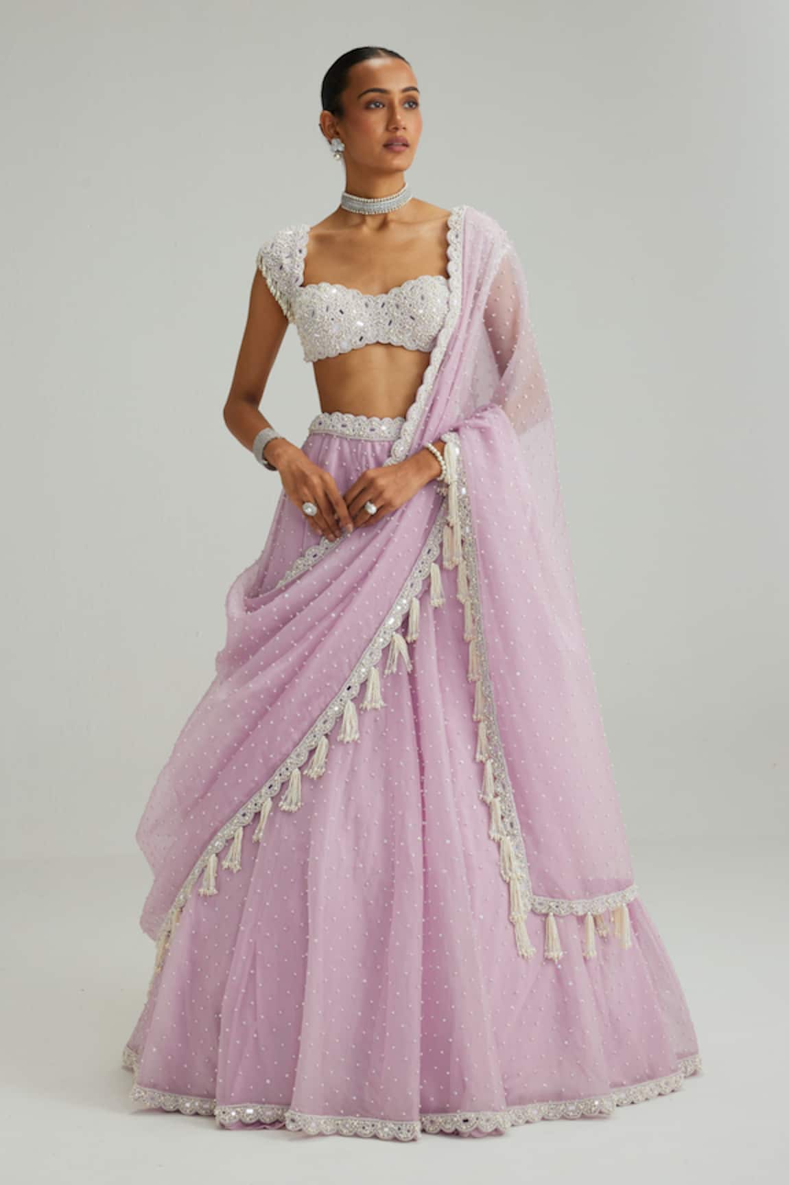 Vvani By Vani Vats Mirror & Pearl Work Lehenga Set
