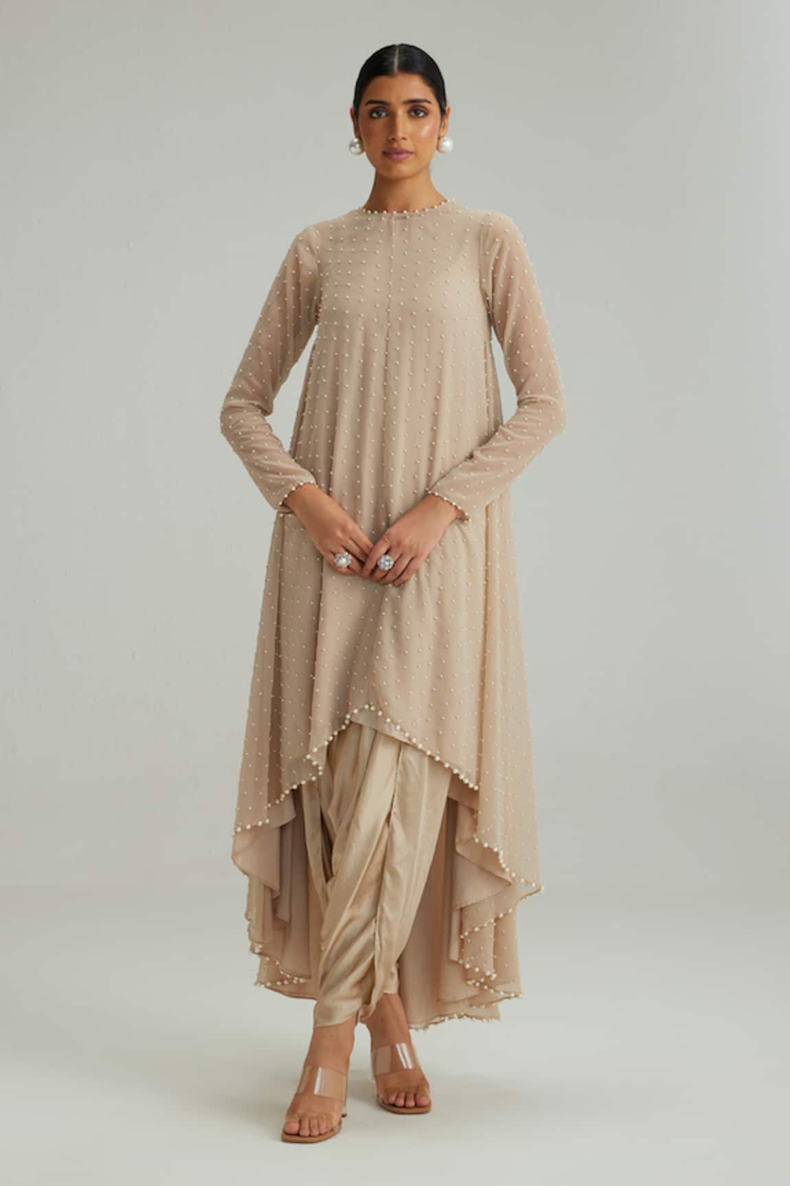 Vvani By Vani Vats Light Beige Pearl Kurta Set