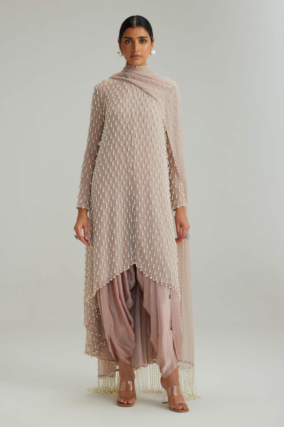 Vvani By Vani Vats Ash Pink Pearl Drop Kurta Set