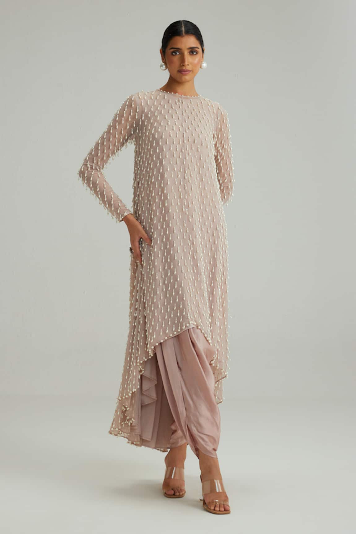 Vvani By Vani Vats Ash Pink Pearl Drop Kurta Set