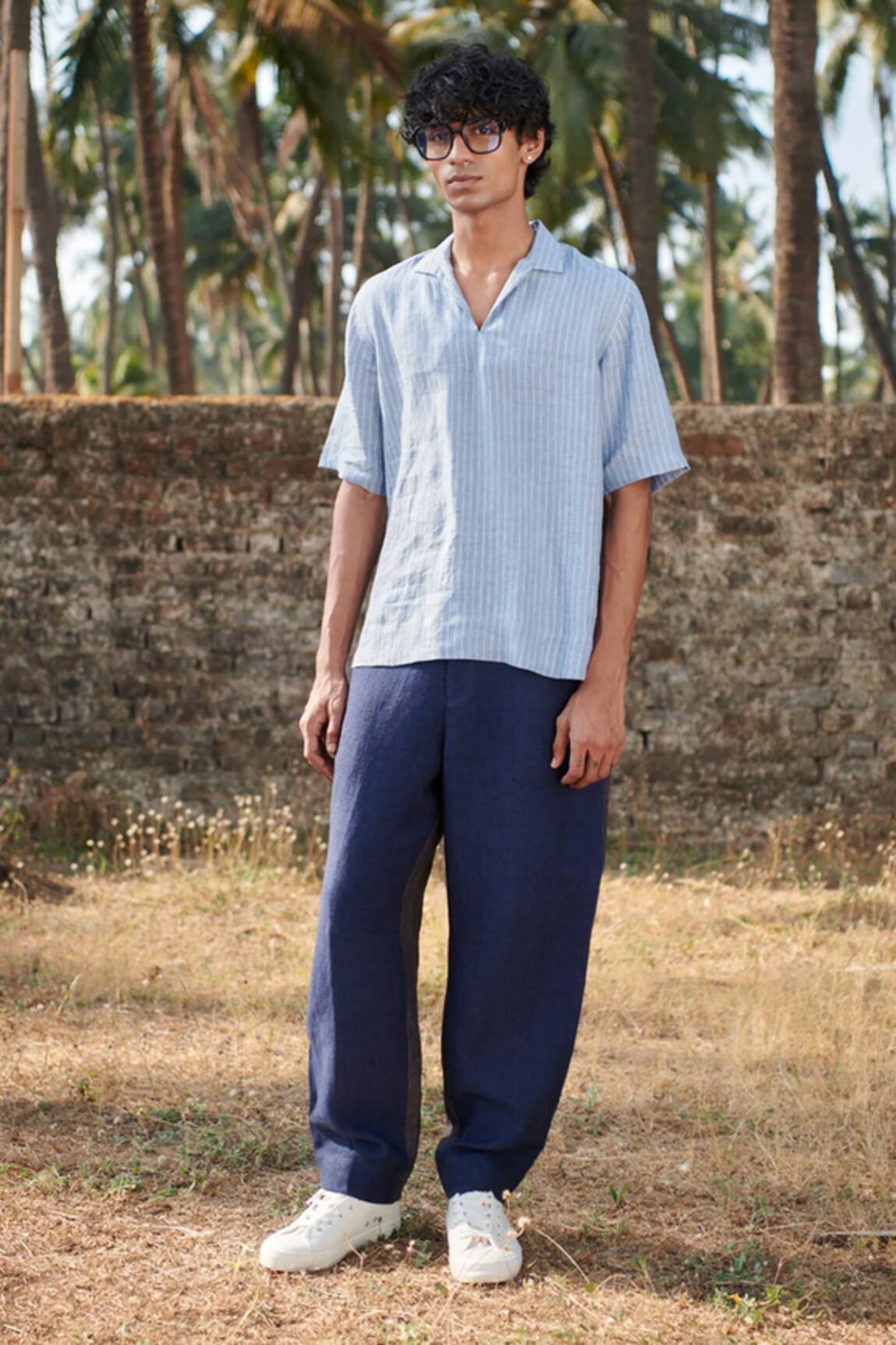 Saphed Linen Color Block Panelled Pant