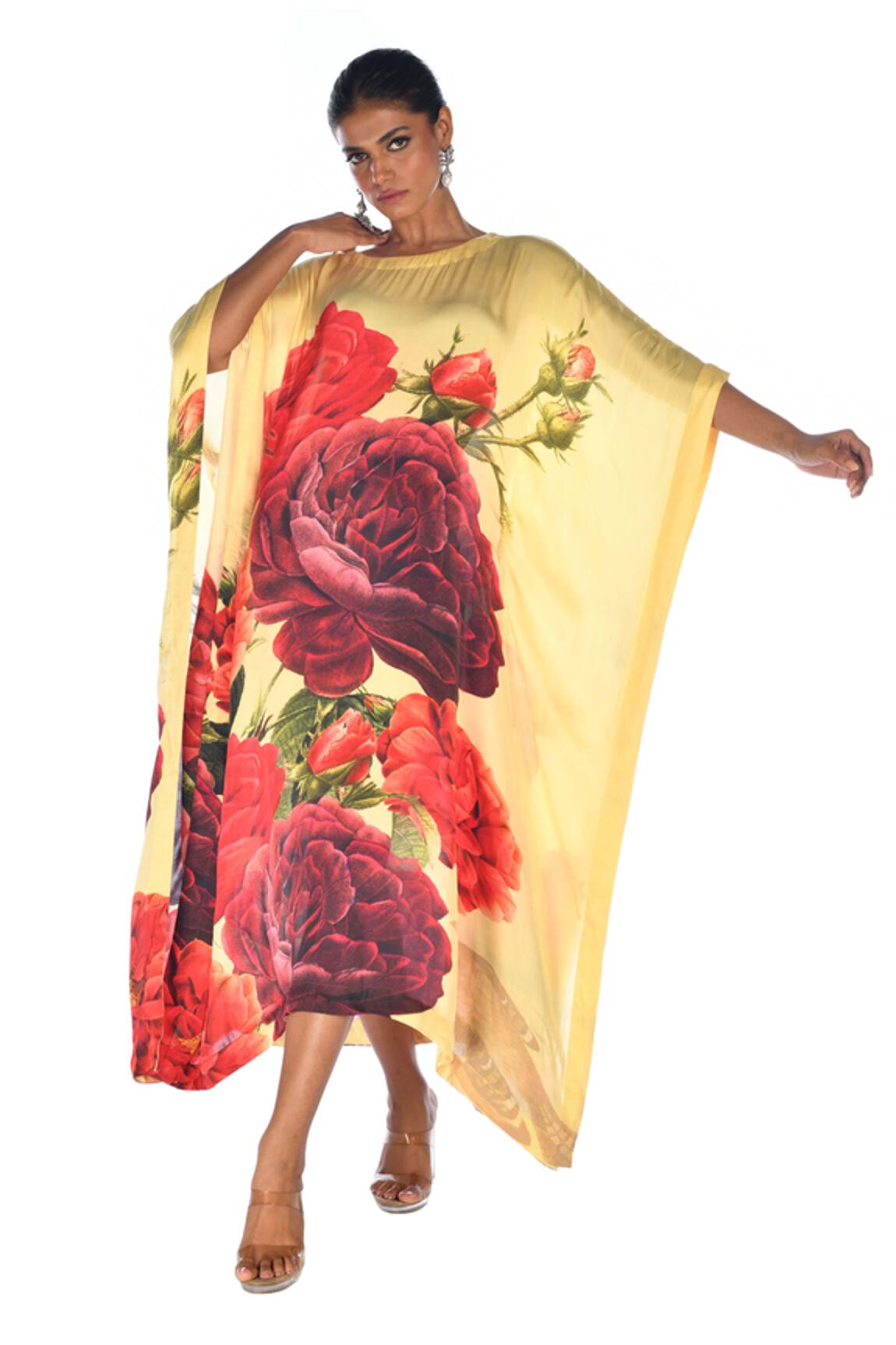 ISADAA BY ROTNA DUTT Digital Printed Floral Satin Georgette Kaftan 
