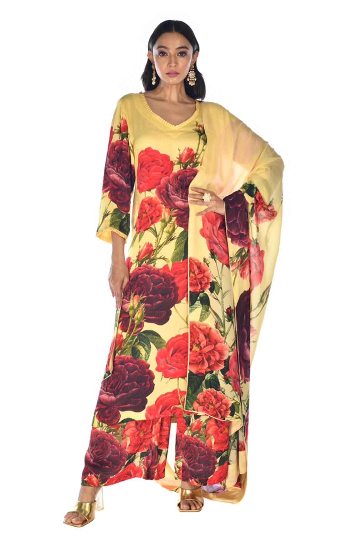 ISADAA BY ROTNA DUTT Digital Floral Printed Kurta, Palazzo & Dupatta 