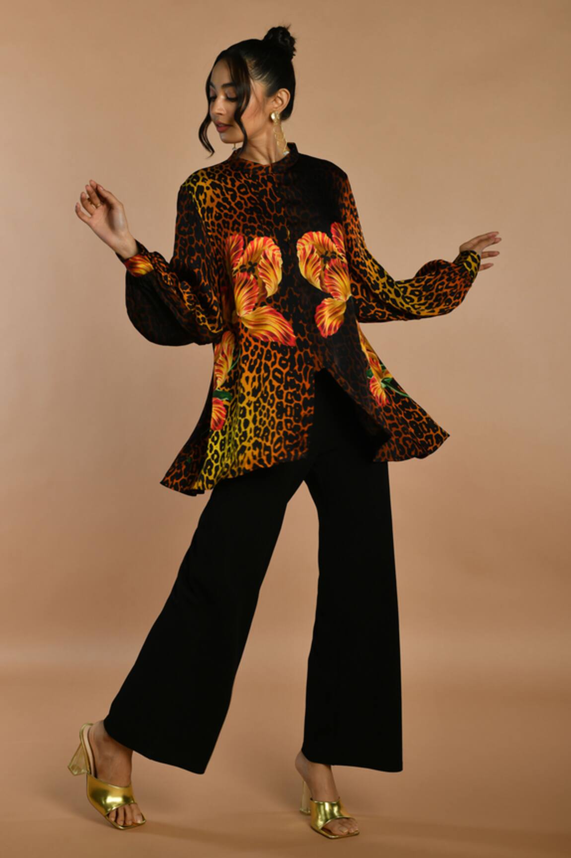 ISADAA BY ROTNA DUTT Digital Printed Leopard & Floral Top Set 