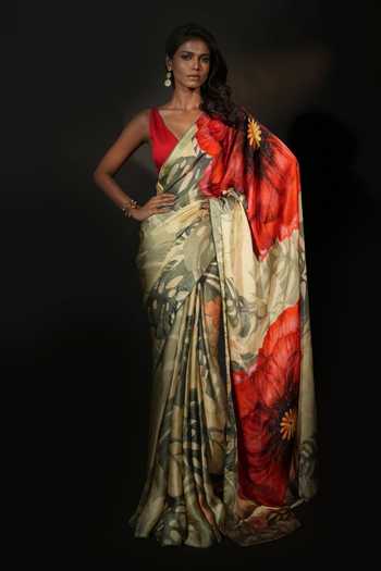 ISADAA BY ROTNA DUTT Digital Printed Saree With Satin Border 