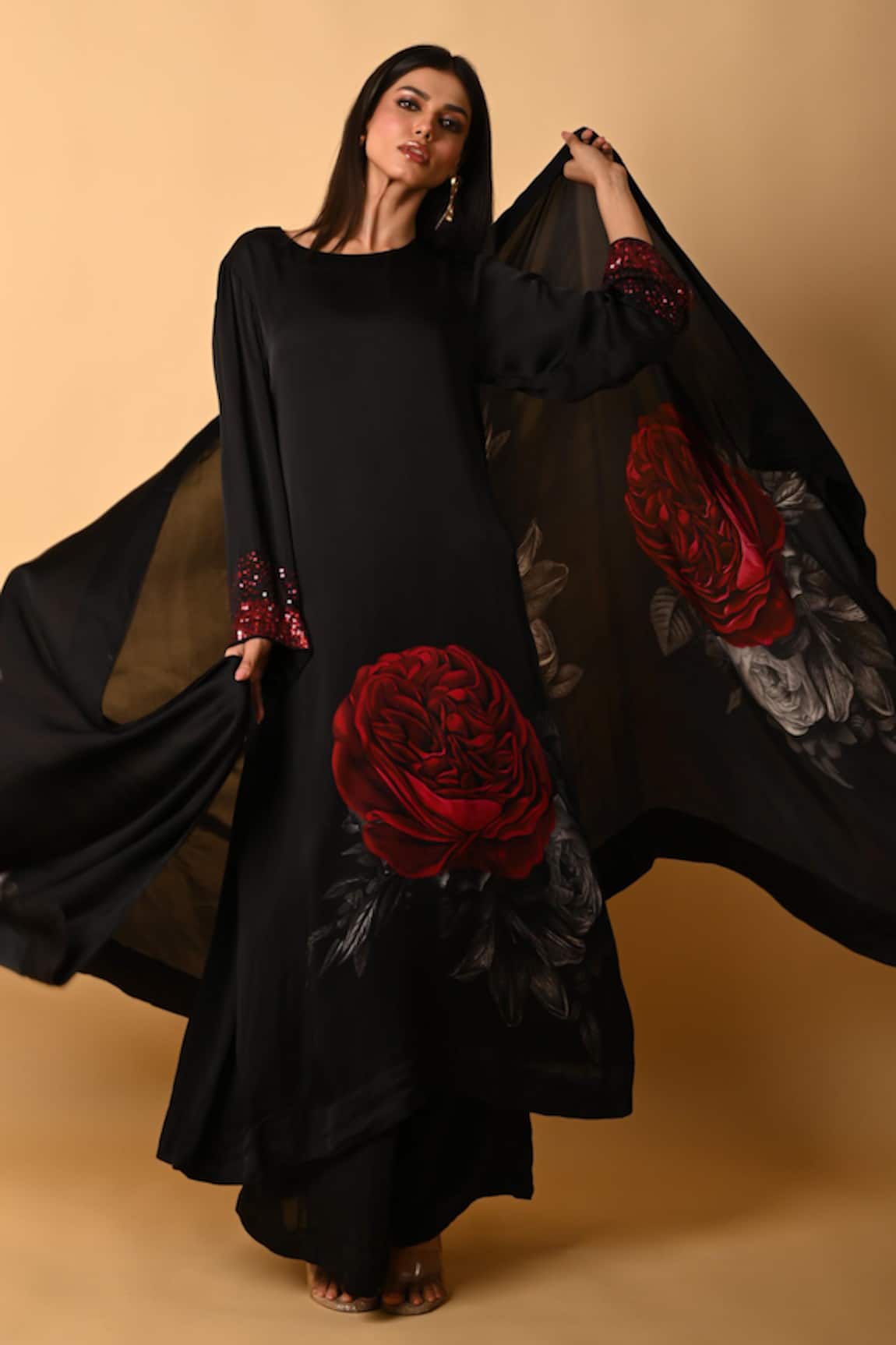 ISADAA BY ROTNA DUTT Digital Rose Print Kurta Pant Dupatta Set