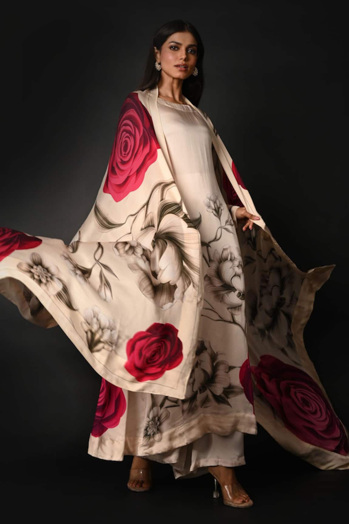 ISADAA BY ROTNA DUTT Digital Printed Floral Satin Organza Dupatta 