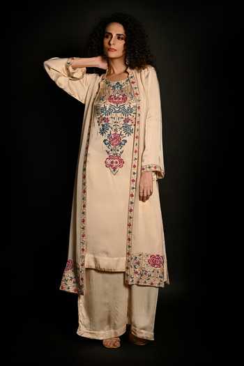 ISADAA BY ROTNA DUTT Sequins Cutdana Embroidered Kurta Pant Jacket Set 