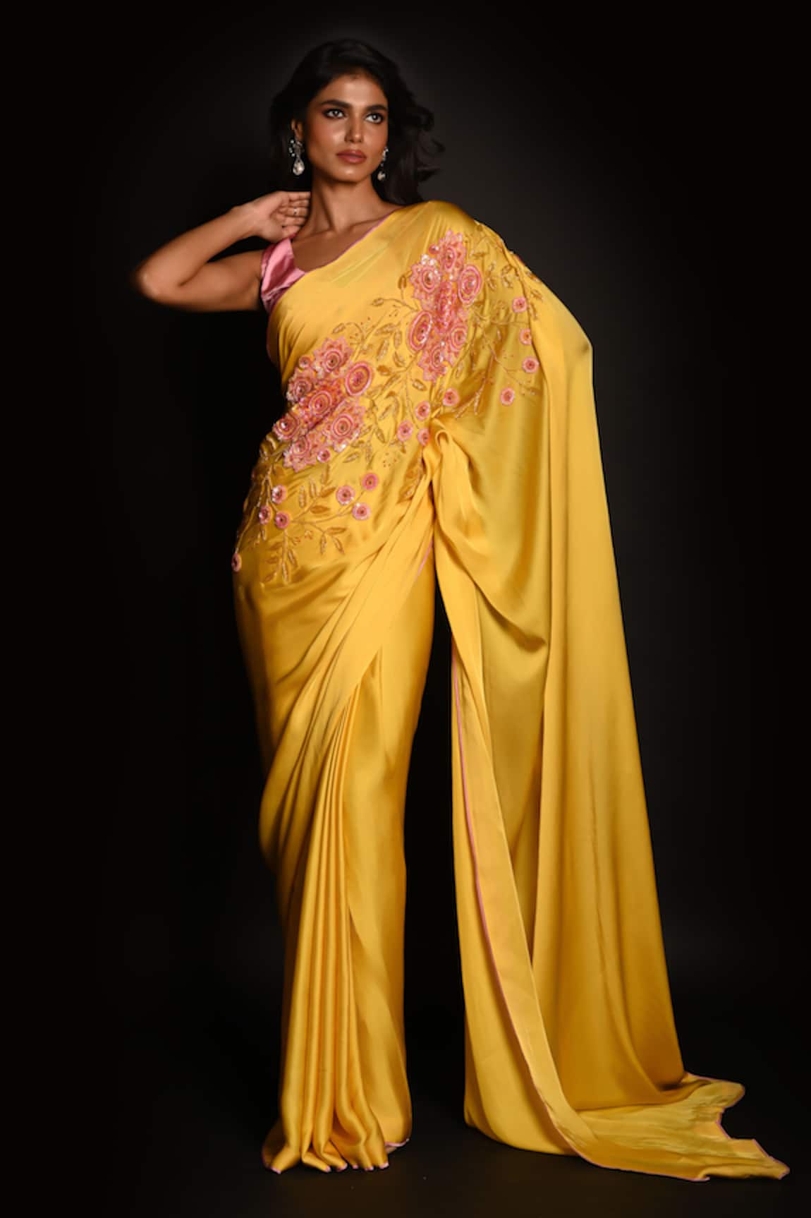 ISADAA BY ROTNA DUTT Satin Georgette Sequin & Cutdana Embroidered Saree