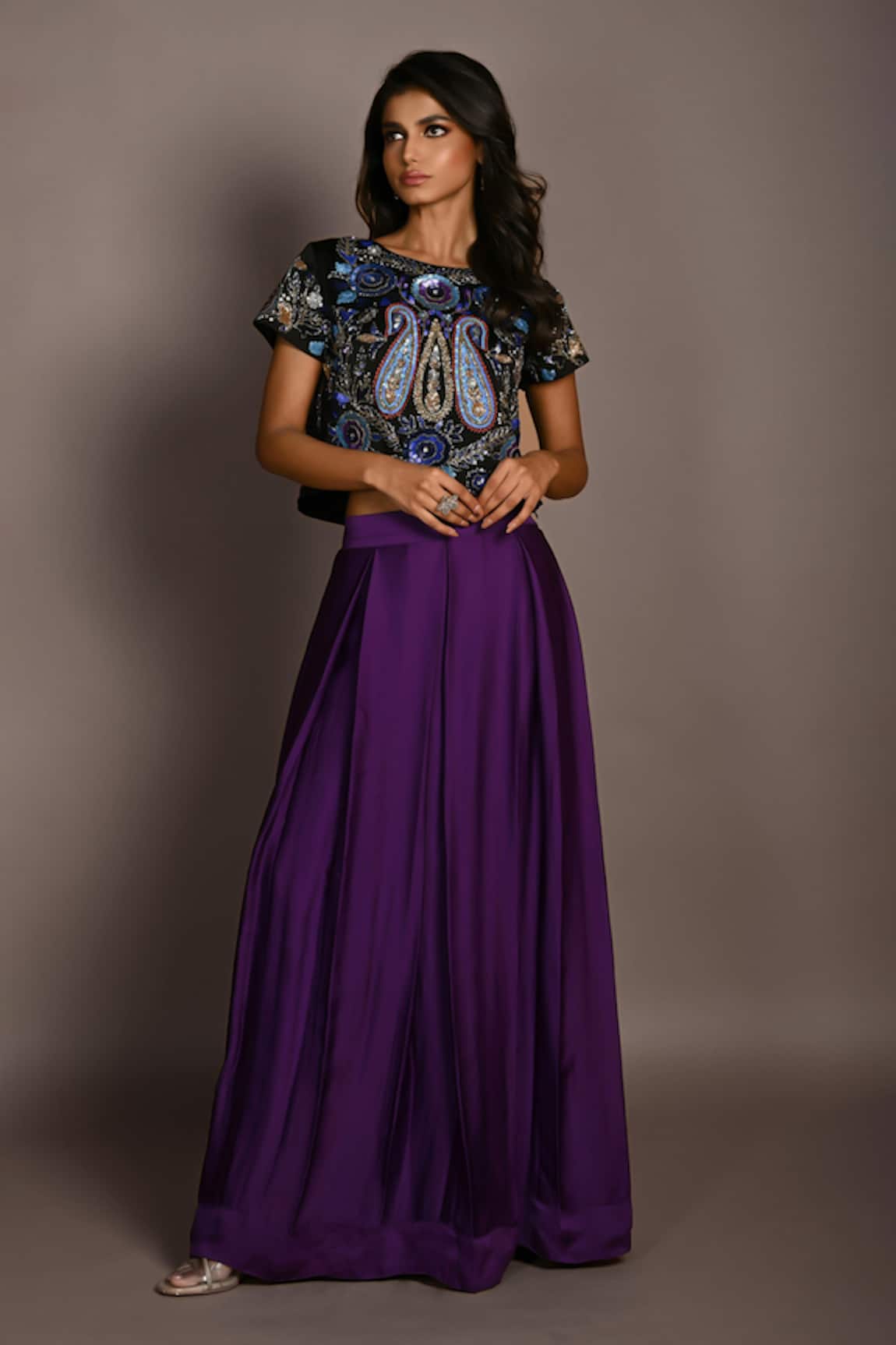 ISADAA BY ROTNA DUTT Paisley Sequin & Cutdana Embroidered Crop Top & Skirt