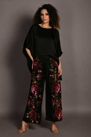 Isadaa By Rotna Dutt Kaftan Top & Floral Sequins Pant Set
