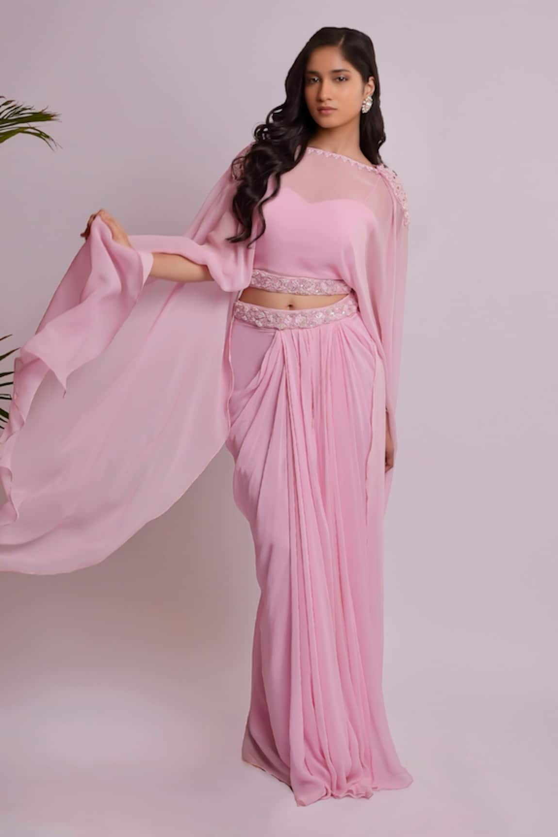 Richa Jaisinghani Label Petal Peony Draped Skirt Set