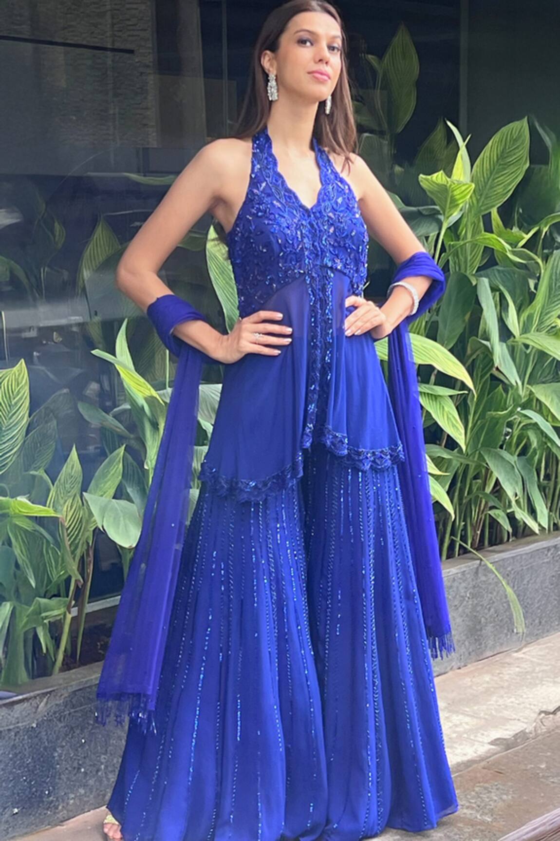 Richa Jaisinghani Label Indigo Hour Embroidered Kurta Sharara Set