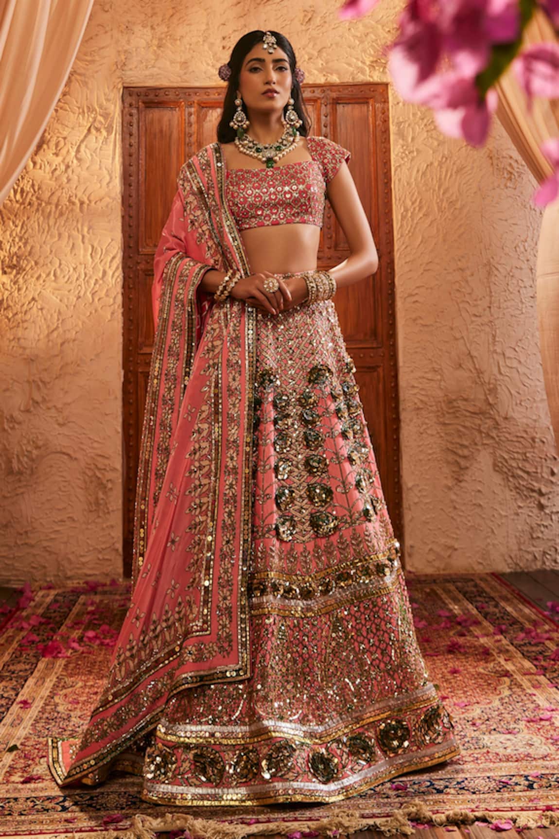 The Royaleum Nura Embroidered Silk Blouse Lehenga & Dupatta Set 