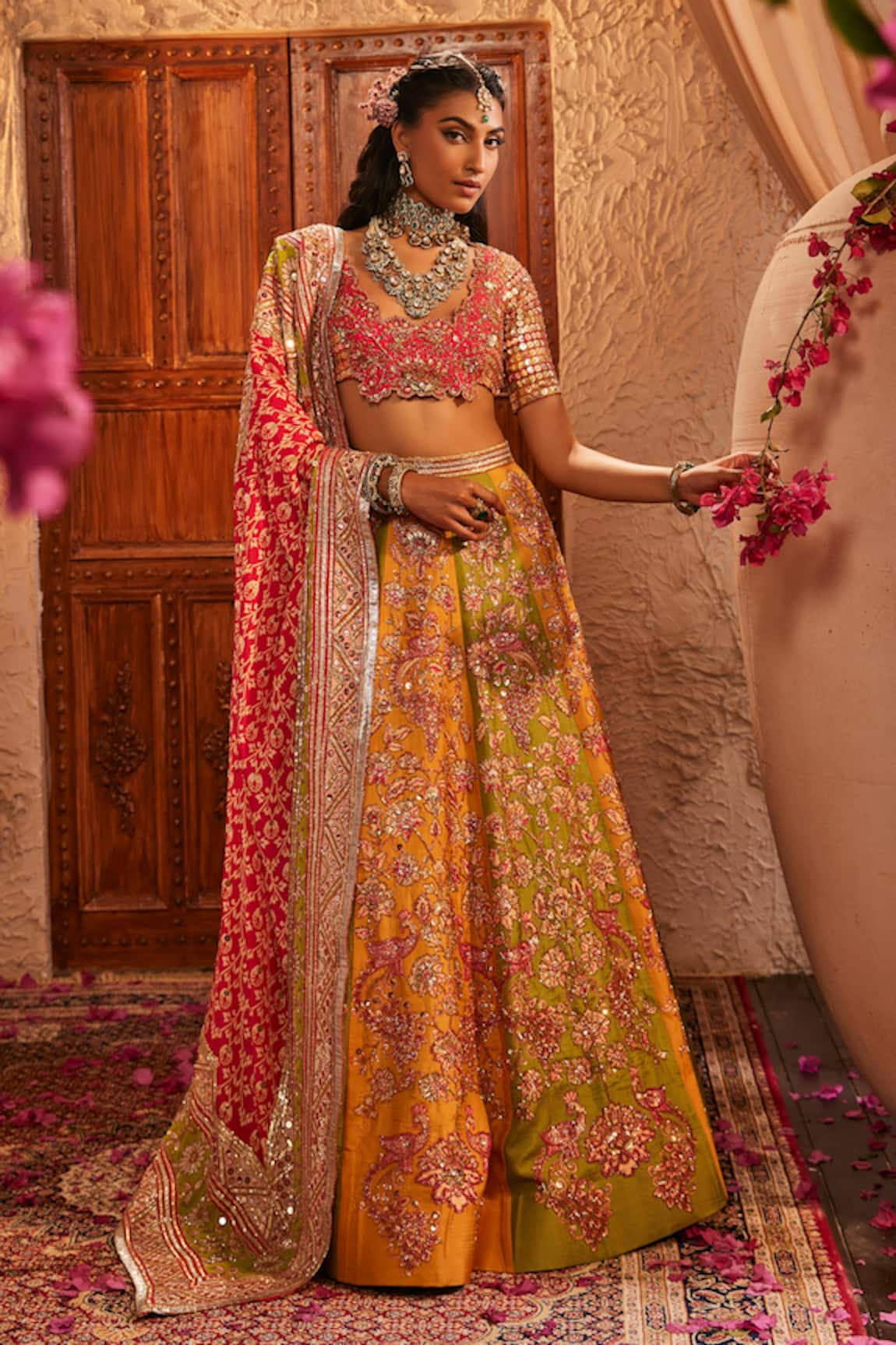 The Royaleum Yuvrani Embroidered Blouse, Lehenga & Dupatta Set 