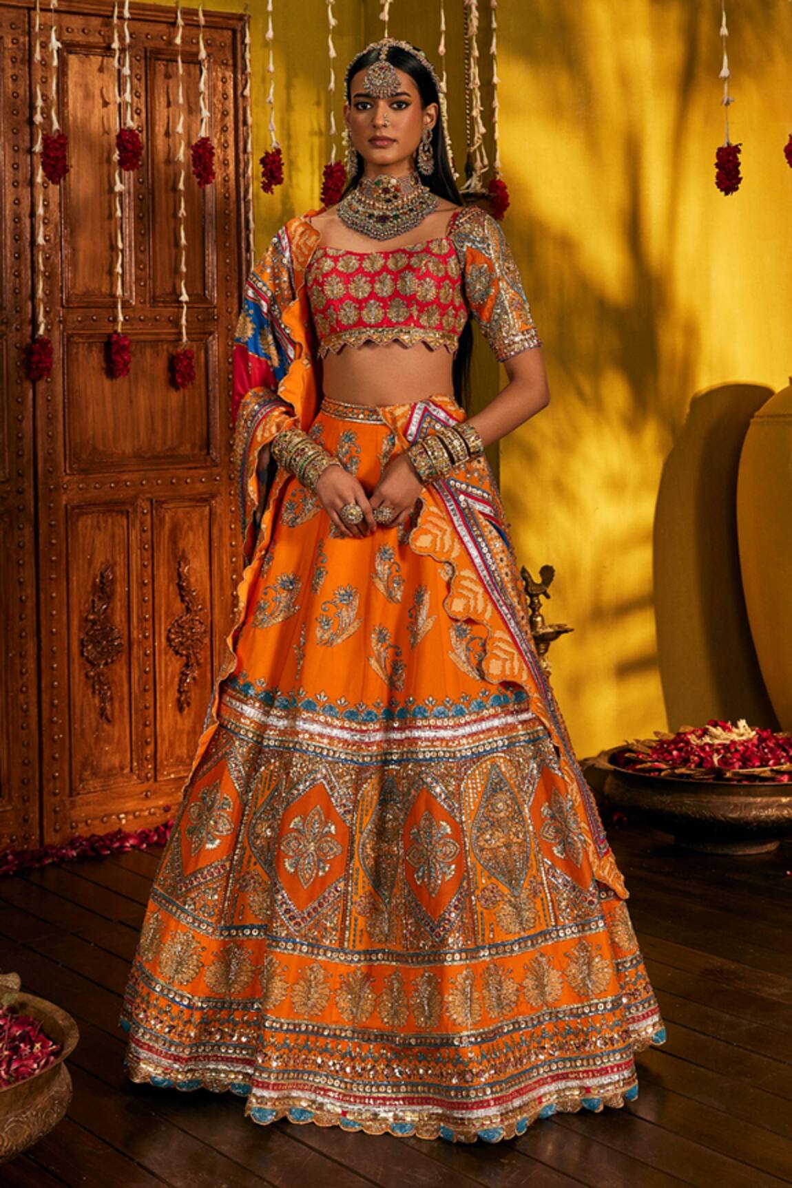 The Royaleum Mandira Embroidered Silk Blouse, Lehenga & Dupatta 