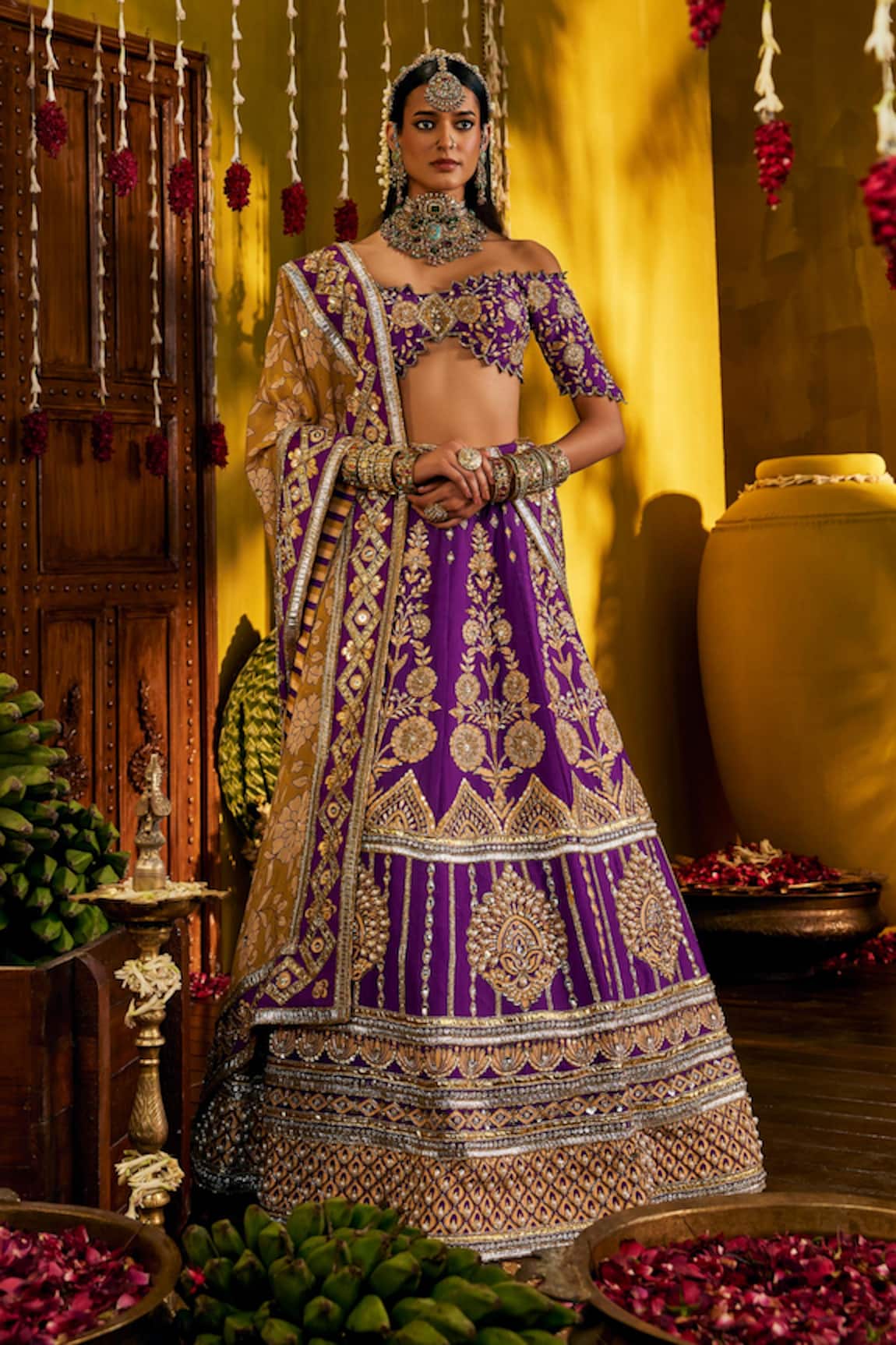 The Royaleum Jugni Embroidered Off-Shoulder Blouse Lehenga & Dupatta 