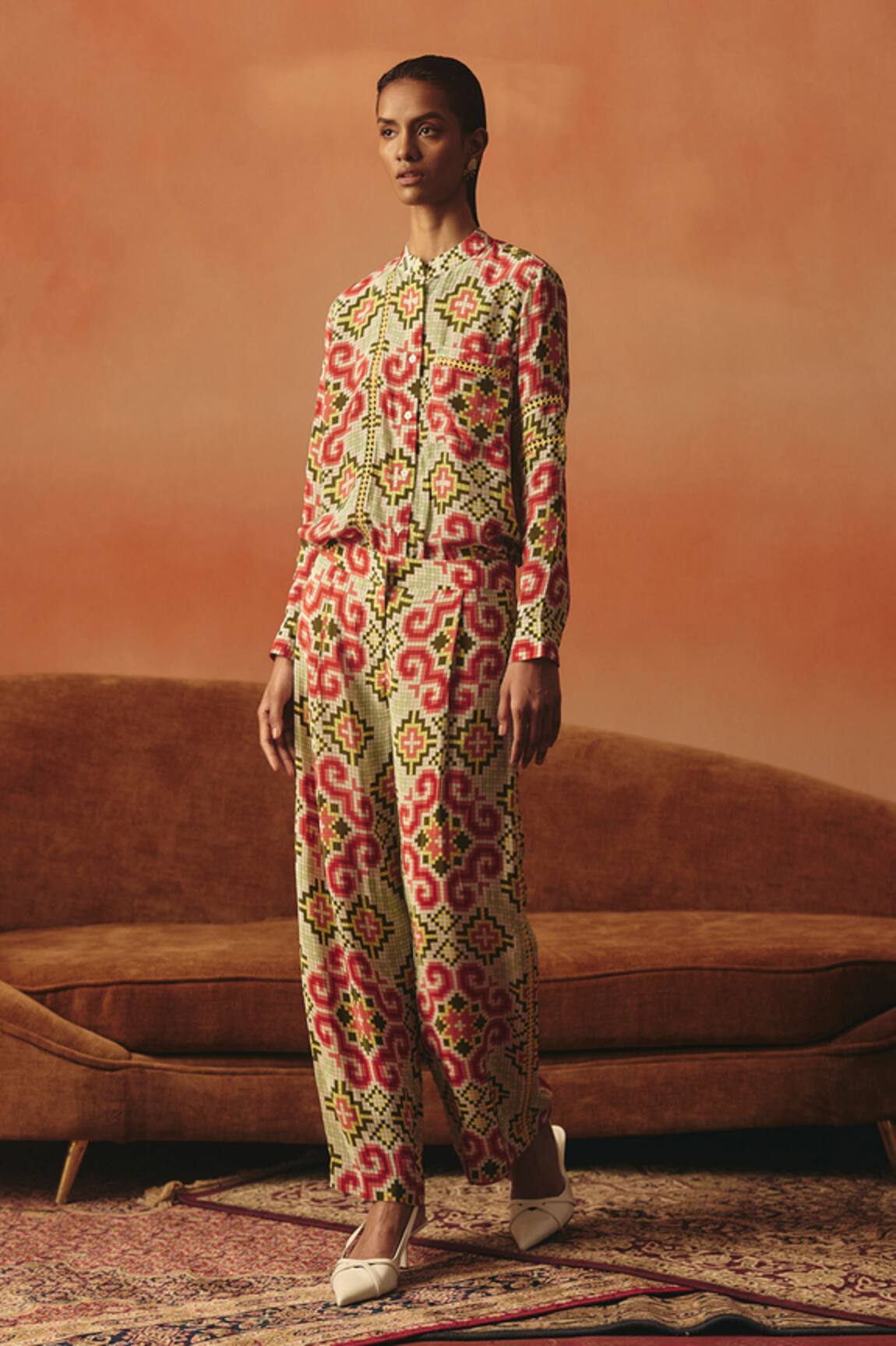 Pooja Rajgarhia Gupta Tara Lace Ikat Pattern Shirt 