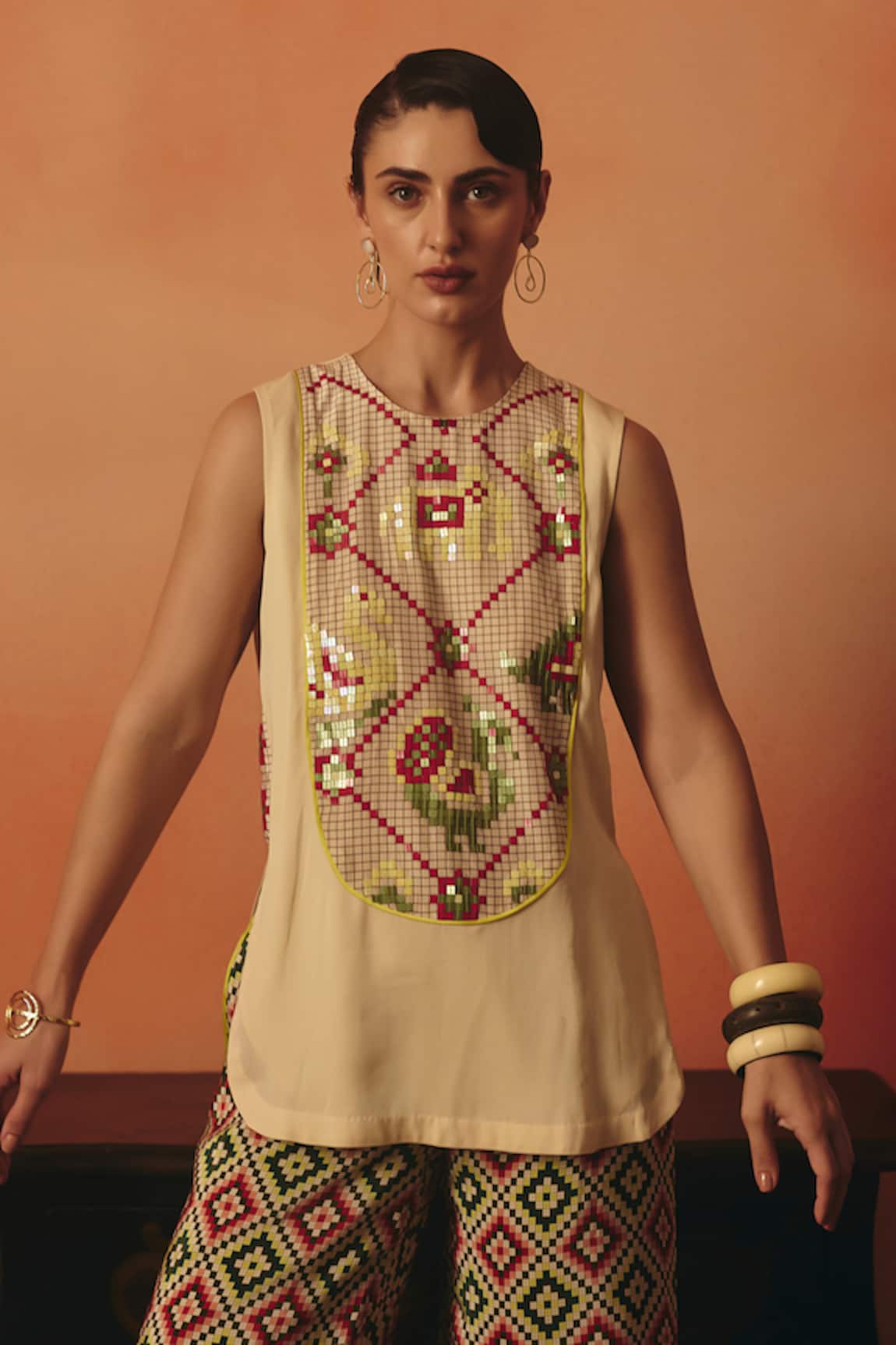 Pooja Rajgarhia Gupta Tota Maina Ikat Pattern Top & Trouser Co-ord Set 