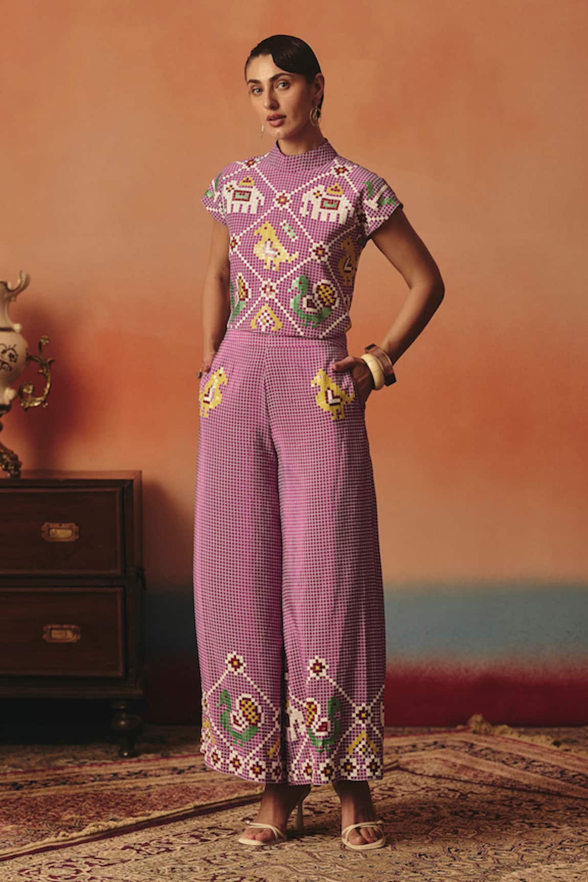 Pooja Rajgarhia Gupta Bulbul Ikat Pattern Top & Pant Co-ord Set 