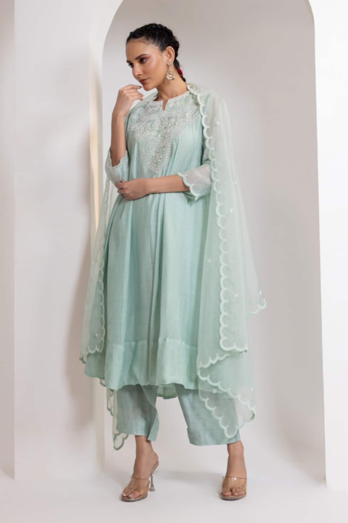 Oshi By Shikha Pearl Embroidered Flared Kurta Set