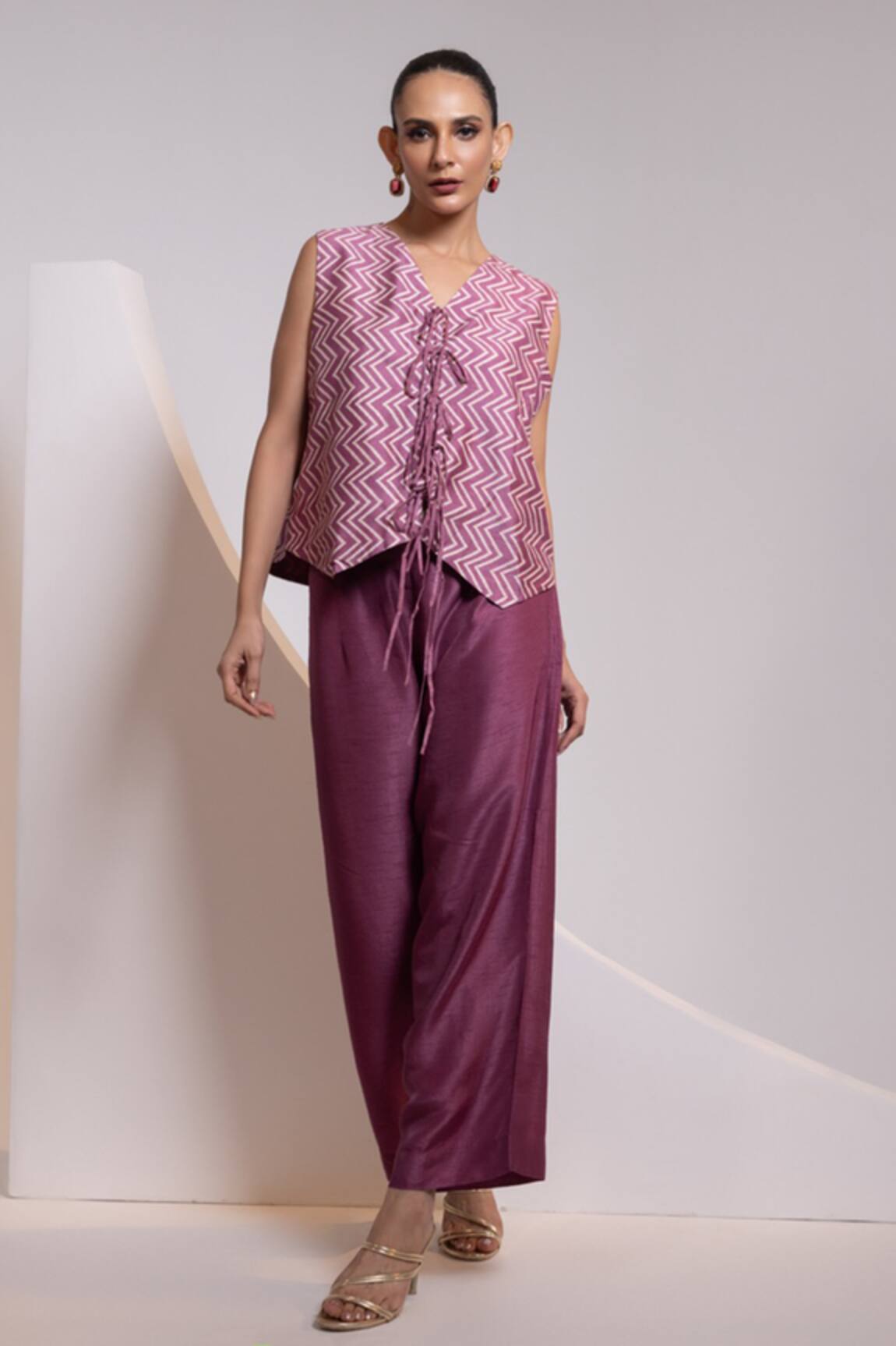 Oshi By Shikha Printed Silk Waistcoat & Broad Pant Set