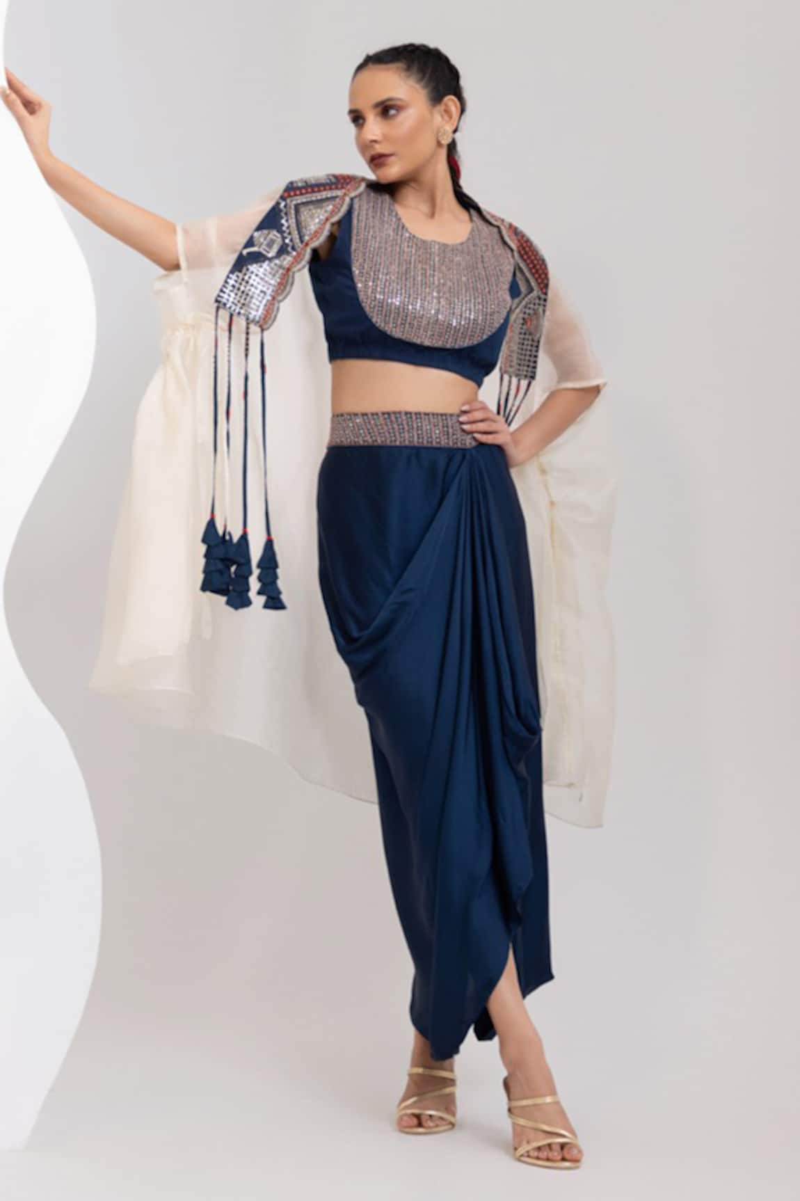 Oshi By Shikha Marori & Sequin Embroidered Cape Skirt Set