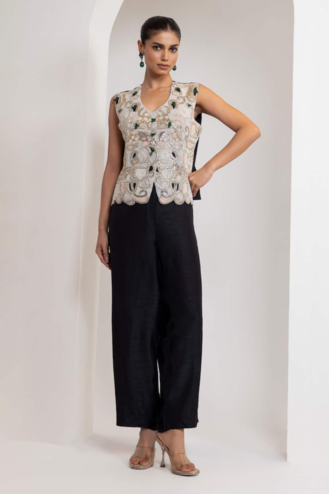 Oshi By Shikha Zardozi Embroidered Waistcoat & Pant Set