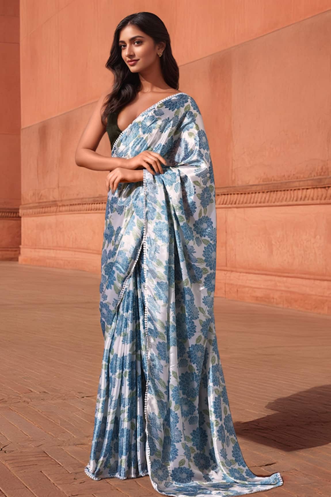 Naintara Bajaj Floral Print Pre-Draped Saree With Blouse 