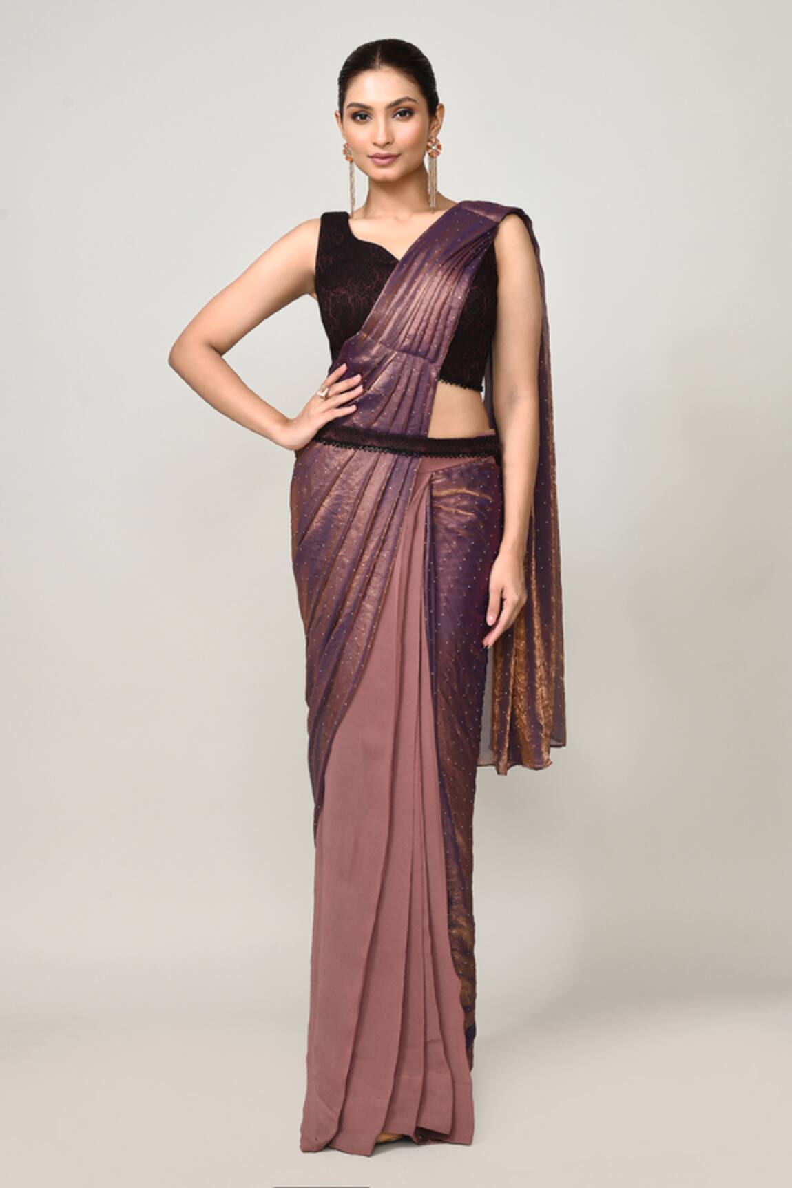 Sayisha Pre-Draped Saree With Floral Woven Blouse 