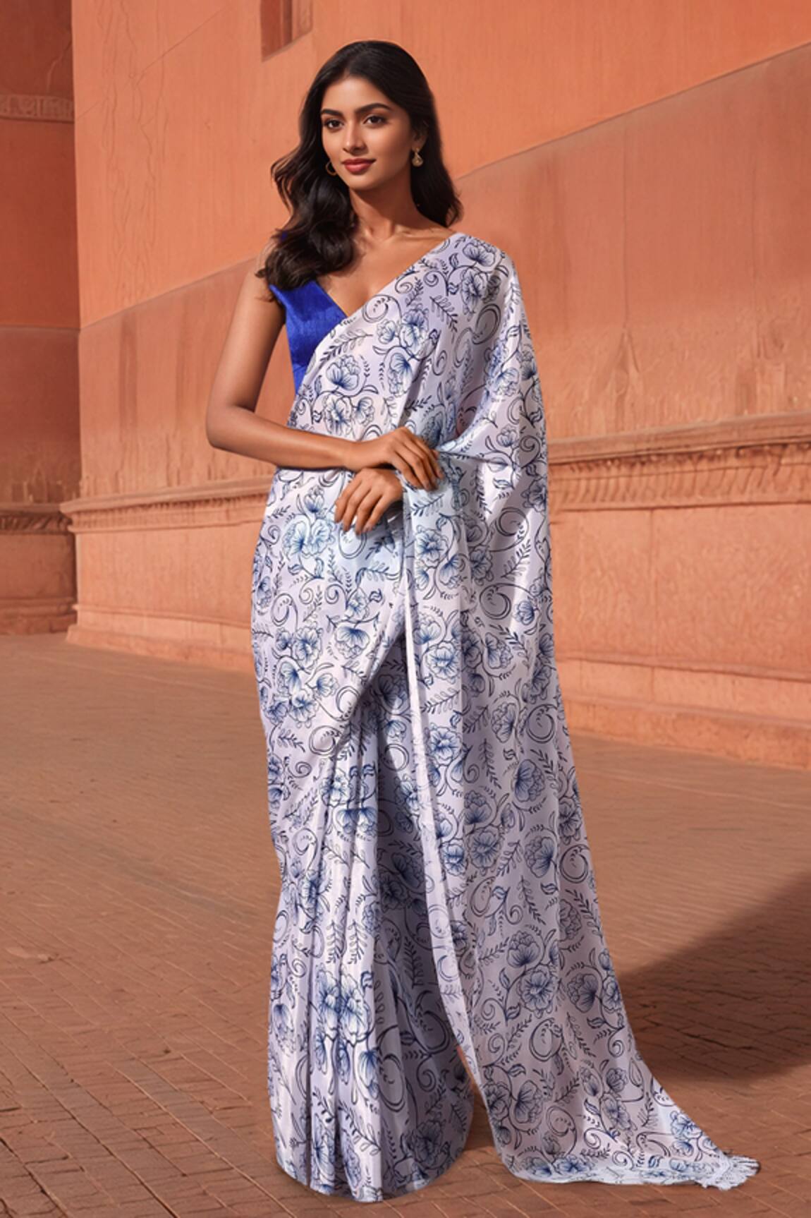Naintara Bajaj Floral Print Pre-Draped Saree With Blouse 