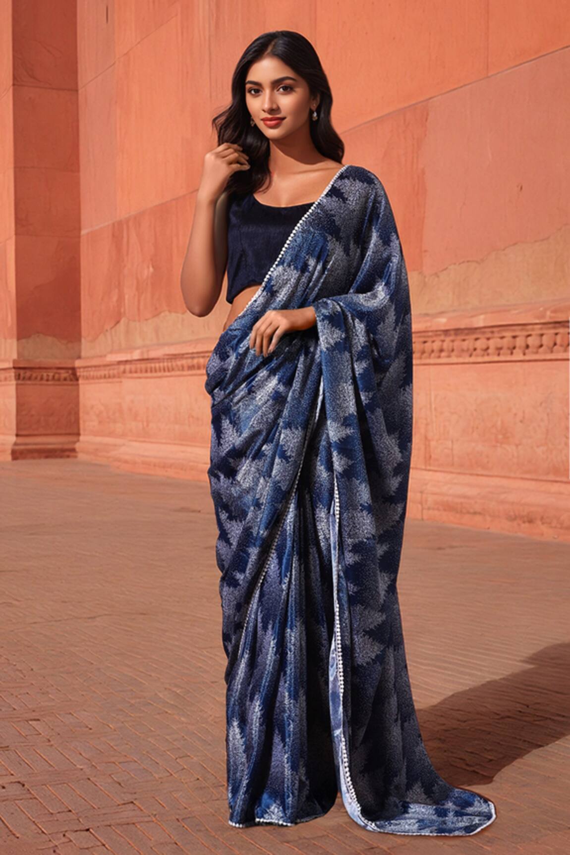 Naintara Bajaj Abstract Print Pre-Draped Saree With Blouse 