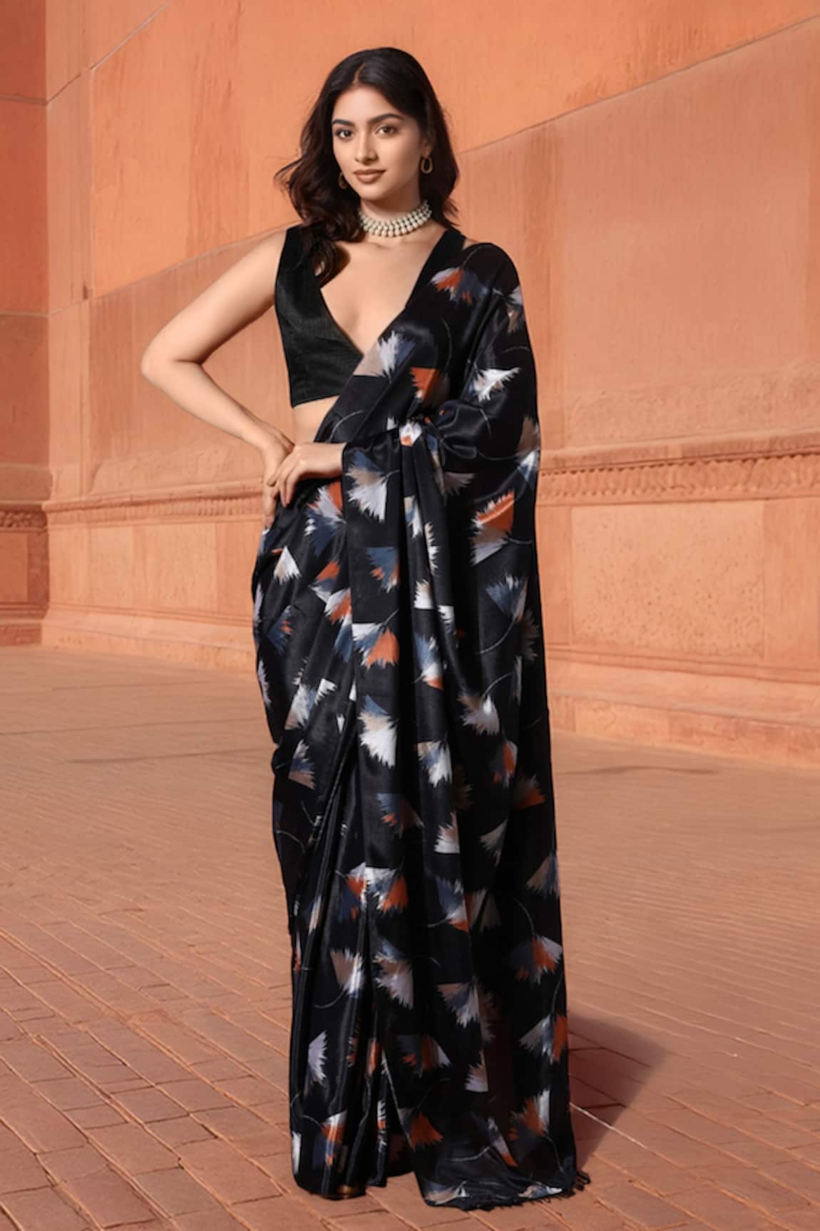 Naintara Bajaj Geometric Print Pre-Draped Saree With Blouse 