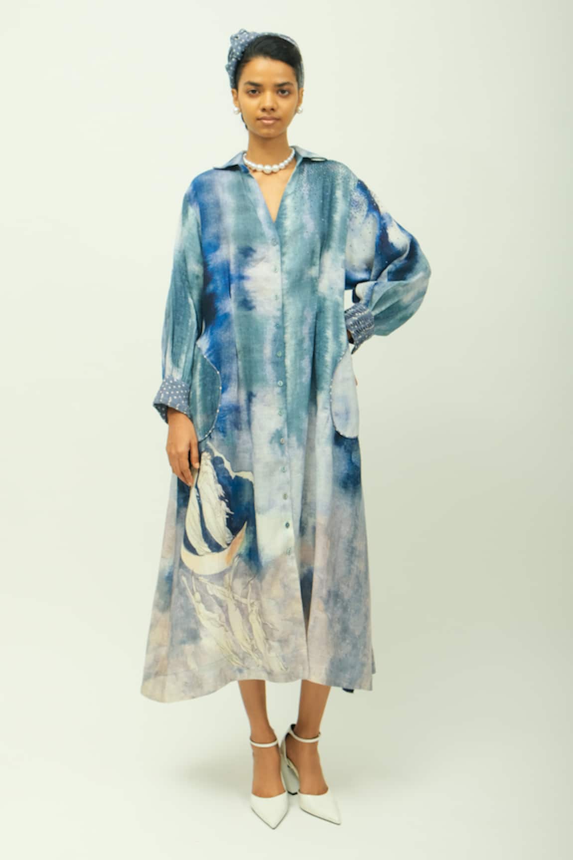 OFRIDA Whim Tie-Dye Dobby Shirt Dress With Beads 