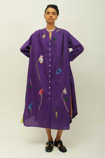 OFRIDA Thistle Floral Embroidered Sushi Checks Dress 