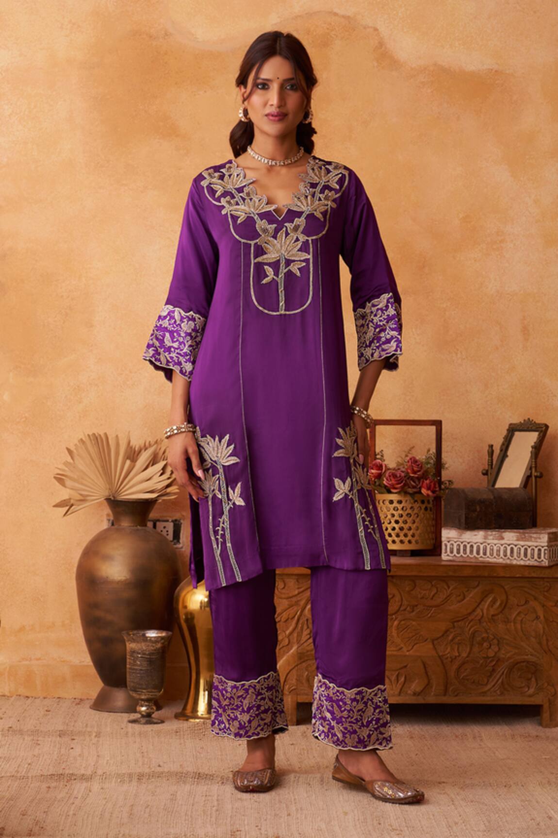 Neitri Charbagh Embroidered Silk Georgette Kurta & Pant Set 