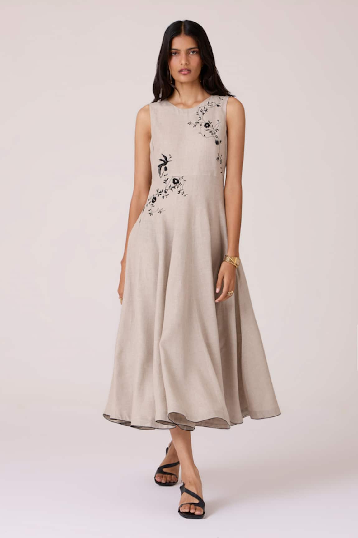 The Summer House Helios Beige Embroidered Dress 