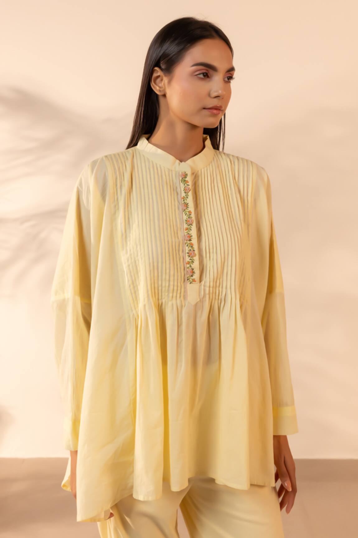 OurDve Drizzle Pintuck & Embroidered Top